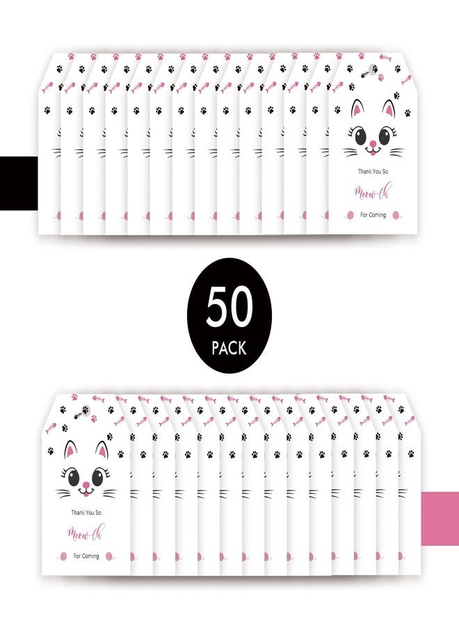 FORSHEEP 50pcs Cat Thank You Tags, Kitty Gift Tag with String for Birthday Party, Thank You Paper Tags for Girl Birthday/Pet Cat Themed Gender Reveal Party Favors - Image 3